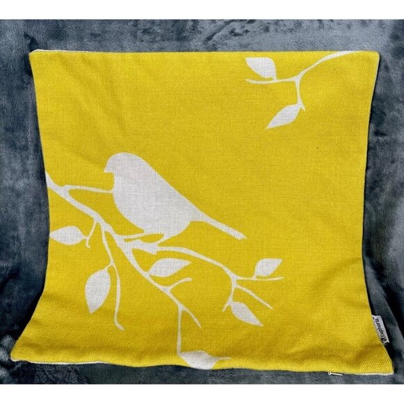 Eupho Pillow Covers Canvas Bird & Tree Branches Yellow/Cream Set Of 3 Sofa Home - Picture 3 of 16